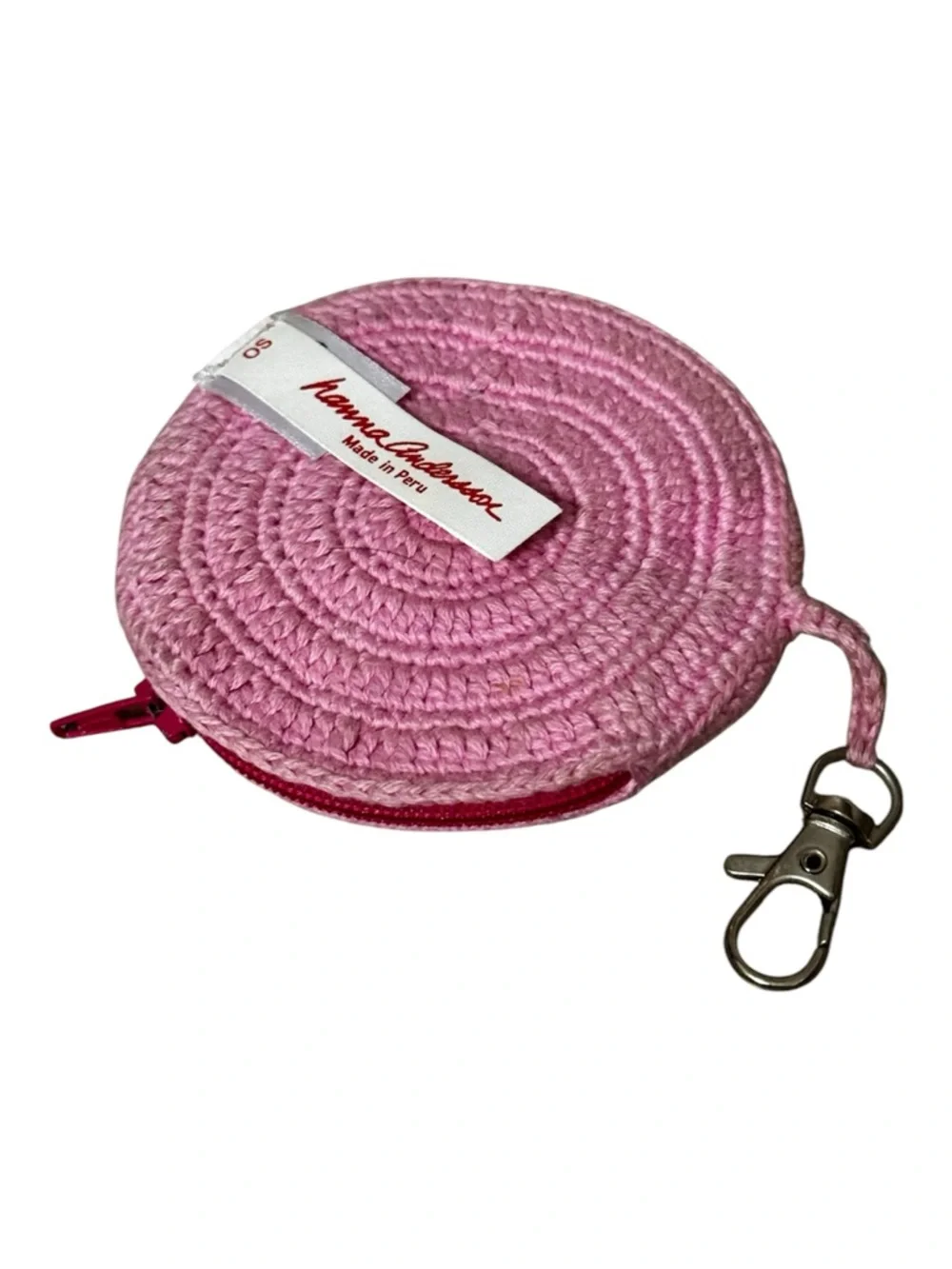 Hanna Coin Purse in Pink Crochet with Bow, Polka Dot & Keychain